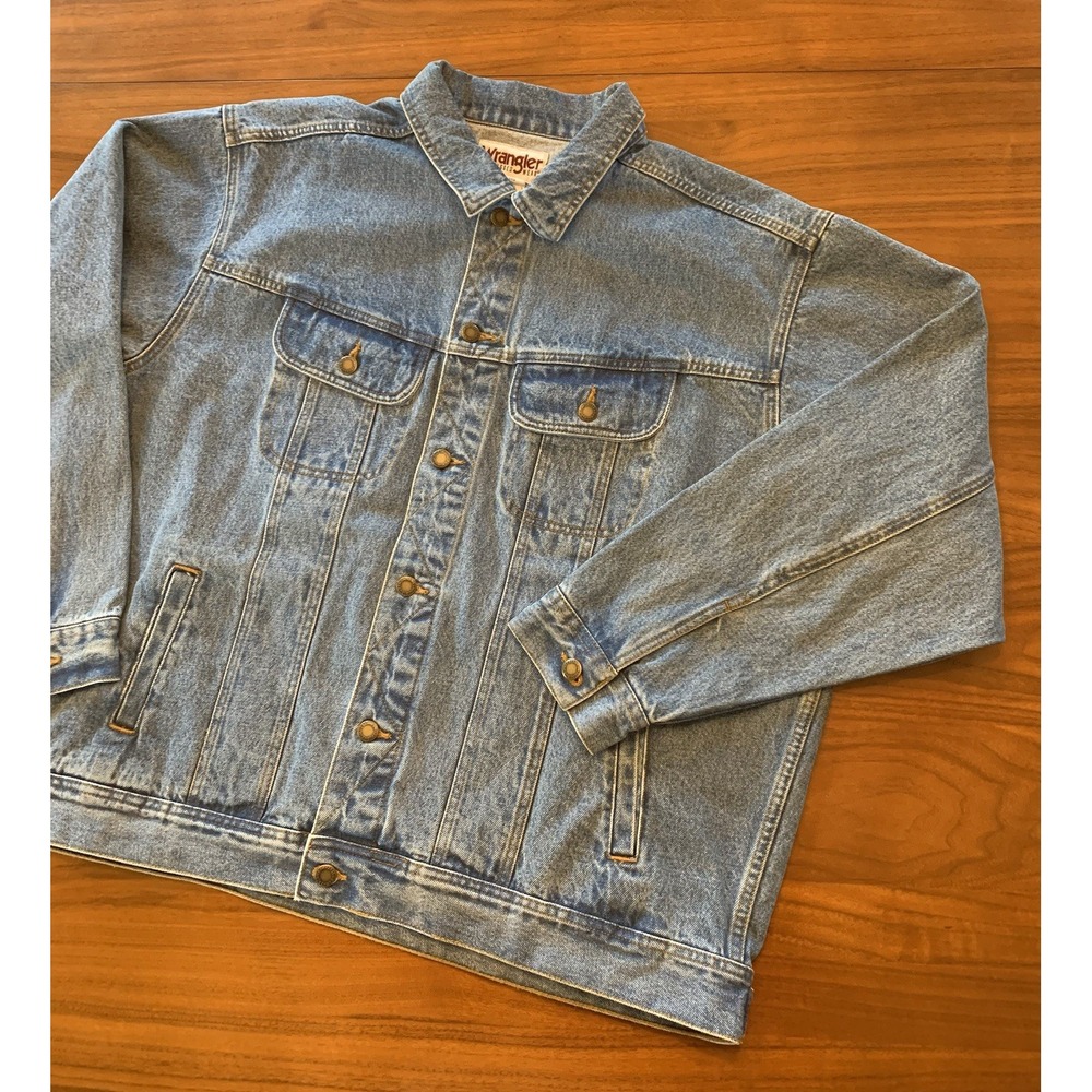 Vintage Wrangler Denim Jean Jacket Mens 2XL Rugged Wear Unlined Blue RJK30VI 90s